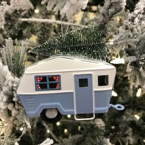 Brand New Blue & White Retro Camper Christmas Tree Ornament-